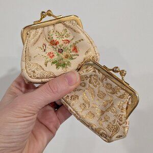 Set of 2 Vintage Floral Coin Purses Cream Gold